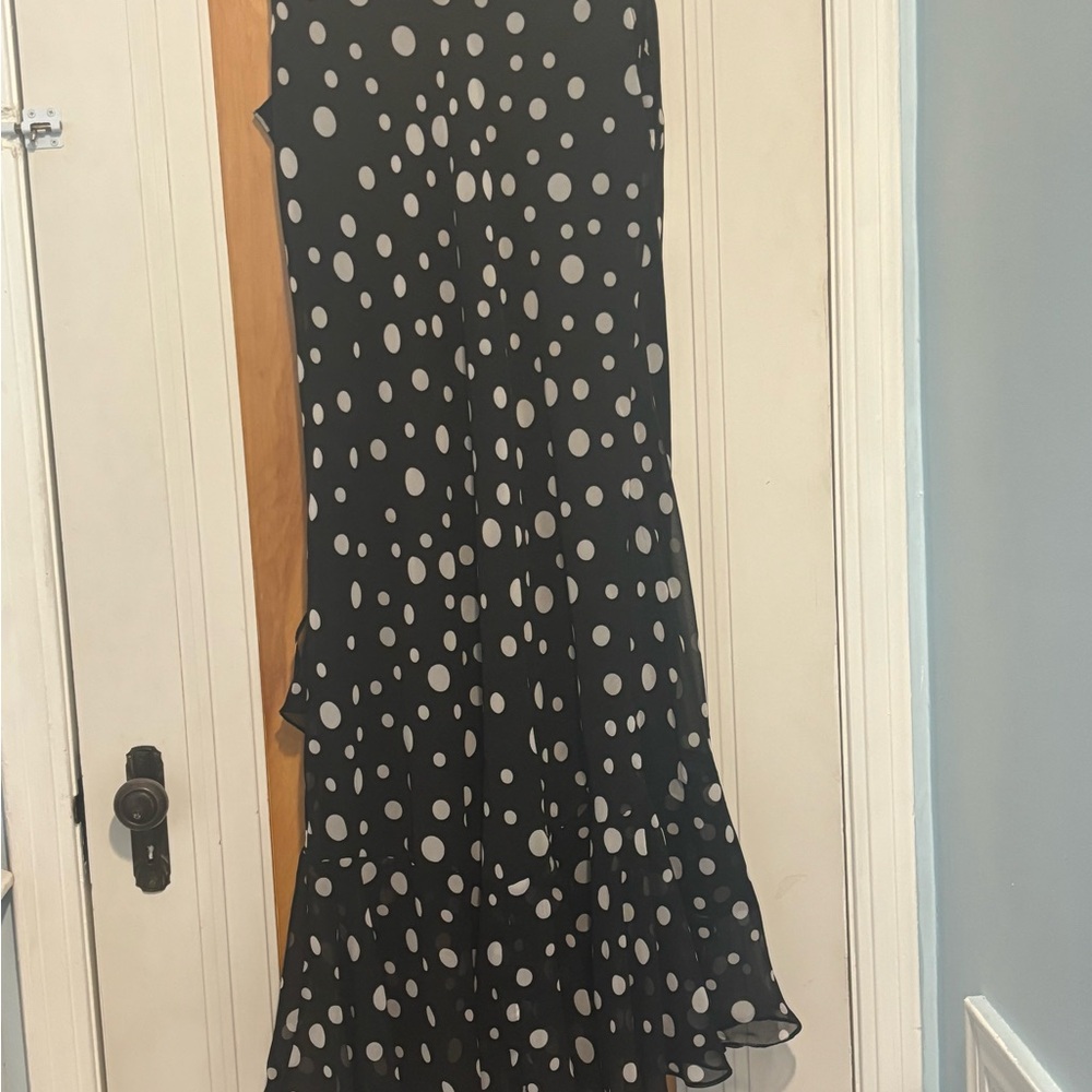 Elegant Black and White Polka Dot Midi Dress
